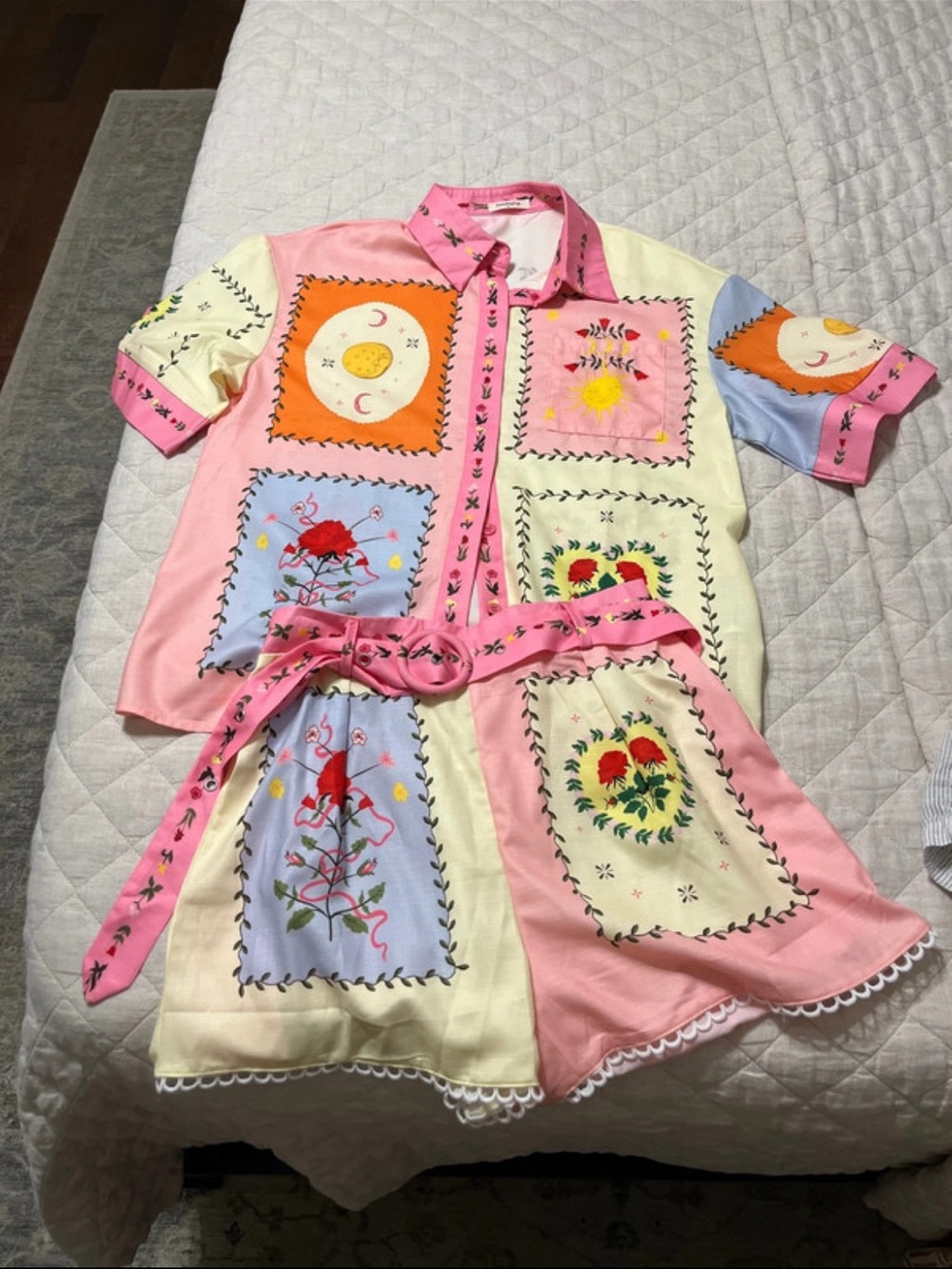 Sunday Up…MEDIUM…Patchwork Floral & Moon Short Set - Pink Multi